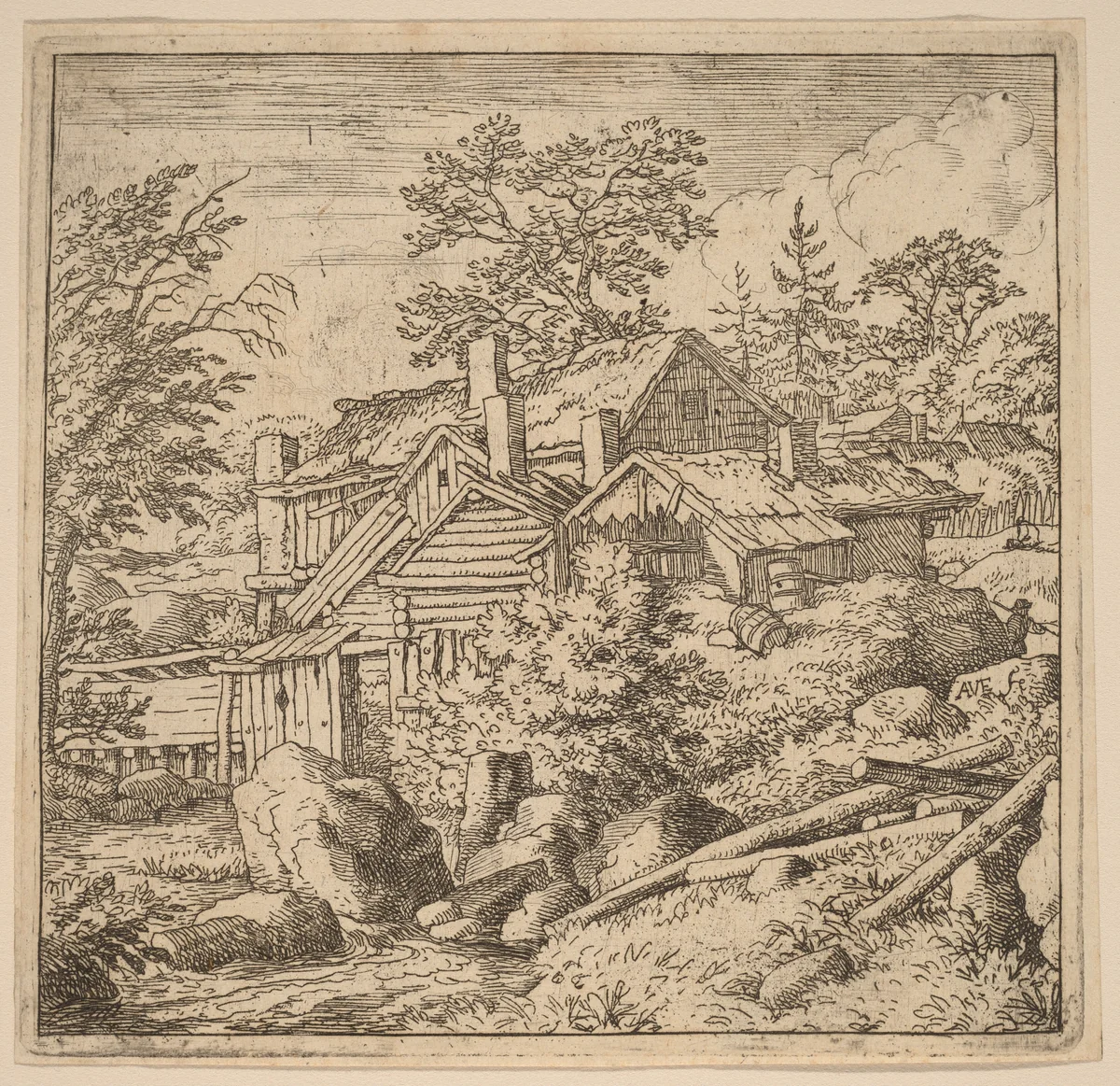 Hamlet on a Mountain Side by Allart van Everdingen, print, 1645-1656