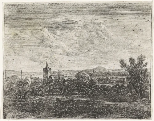 Dorpsgezicht met een kerk by Jan Ruyscher, print, 1648-1663