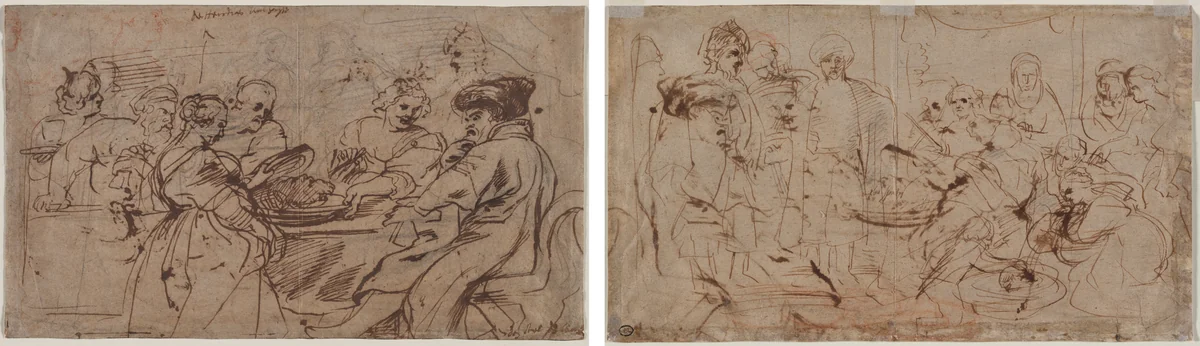 The Feast of Herod (recto) Tomyris with the Head of Cyrus (verso) by Peter Paul Rubens, drawing, 1637-1638