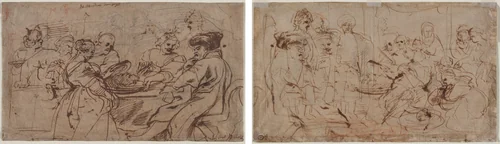 The Feast of Herod (recto) Tomyris with the Head of Cyrus (verso) by Peter Paul Rubens, drawing, 1637-1638