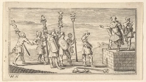 Shameful Discharge (John Beaver, Roman Military Punishments, 1725) by William Hogarth, print, 1725-1779
