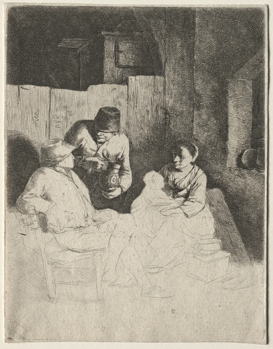 The Mother Seated in an Inn by Cornelis Pietersz. Bega, print, 1642-1664