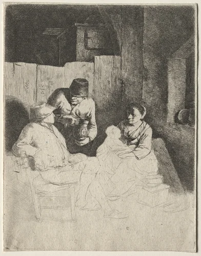 The Mother Seated in an Inn by Cornelis Pietersz. Bega, print, 1642-1664