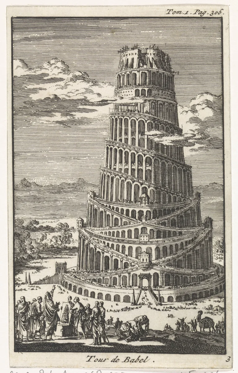Toren van Babel by Jan Luyken, print, 1705