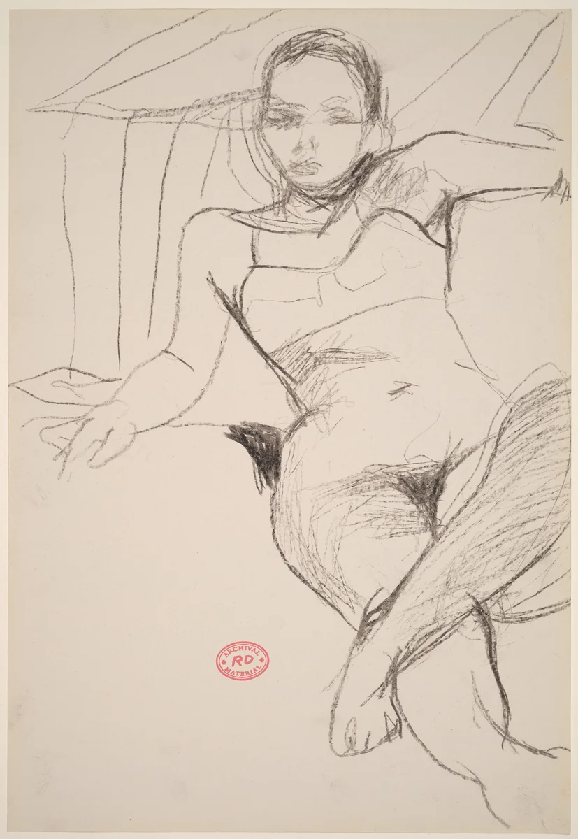 Untitled [model lying back in her bra] by Richard Diebenkorn, drawing, 1955-1967
