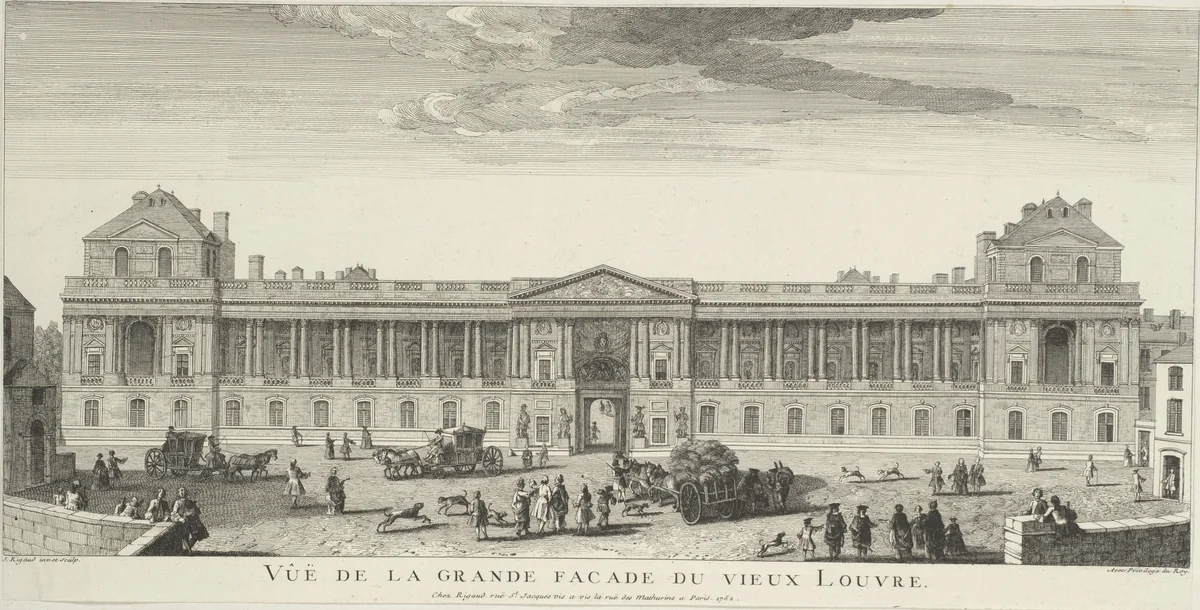 Vue de la Grande Façade du Vieux Louvre by Jacques Rigaud, print, 1729-1752