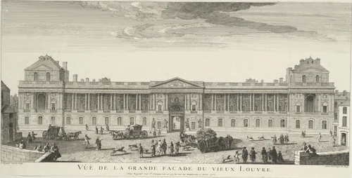 Vue de la Grande Façade du Vieux Louvre by Jacques Rigaud, print, 1729-1752