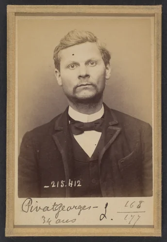 Pivat. Georges, Léopold. 34 ans, né à Vauxcié (Aisne). Tailleur d'habits. Anarchiste. 9/3/94. by Alphonse Bertillon, photograph, 1894
