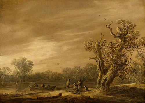 Fishermen by the Lakeshore by Jan van Goyen, painting, 1651