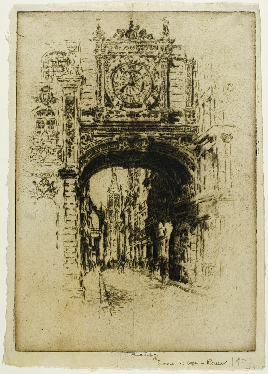 Grosse Horloge, Rouen by Joseph Pennell, print, 1907