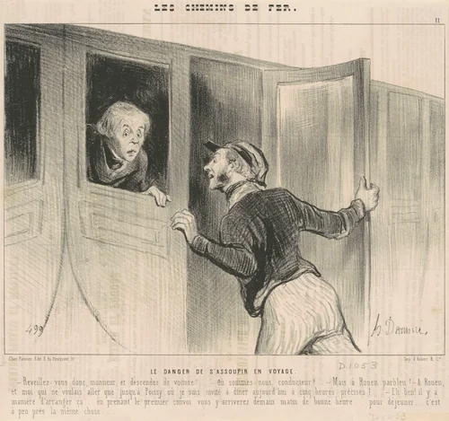 Le danger de s'assoupir en voyage by Honoré Daumier, print, 1843