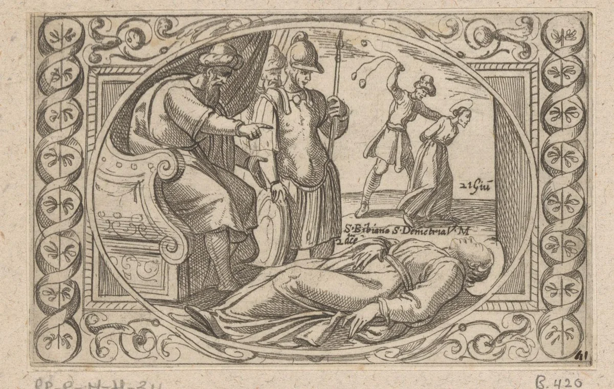 H. Bibiana en H. Demetria by Antonio Tempesta, print, 1565-1630