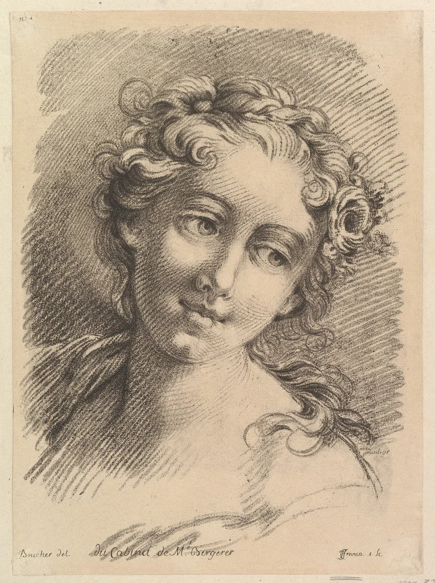Head of a Woman by Jean Charles François, print, 1748-1769