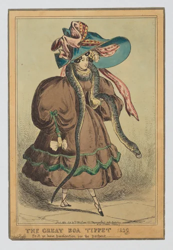 The Great Boa Tippet–"Still ye have predilection for the serpent" by William Heath, print, 1828-1829