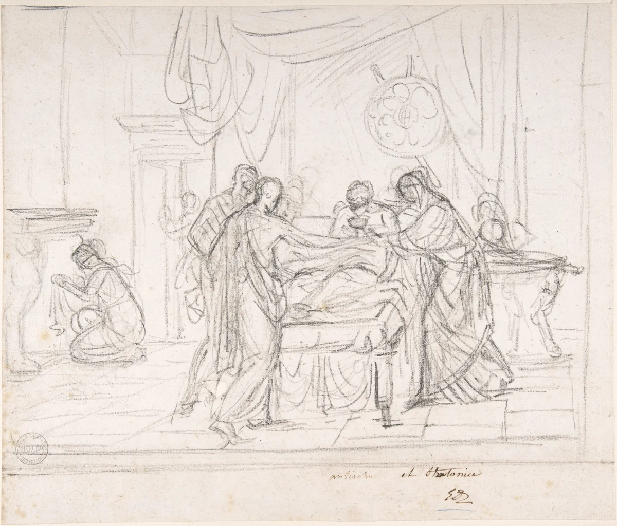 Scene from Ancient History: Cup Offered to an Invalid by Jacques-Louis David, drawing, 1760-1825