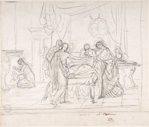 Scene from Ancient History: Cup Offered to an Invalid by Jacques-Louis David, drawing, 1760-1825