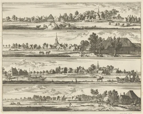 Gezicht op Amstelveen, Sloten, Sloterdijk en Osdorp by Jan Luyken, print, 1693-1726