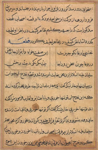 Page from Tales of a Parrot (Tuti-nama): text page by Unknown, painting, 1555-1565