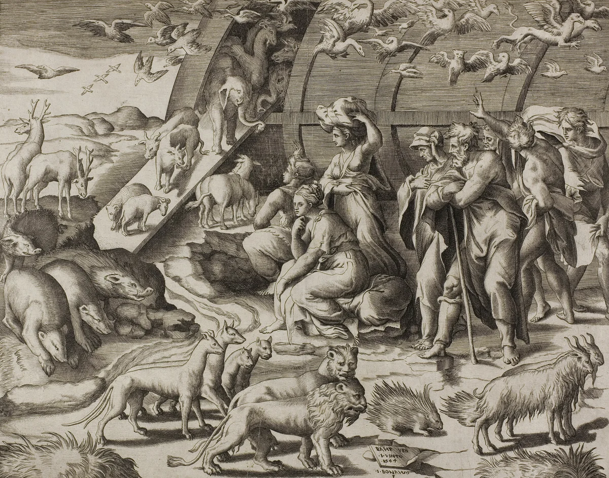 Descent from the Ark by Giulio Bonasone, print, 1544