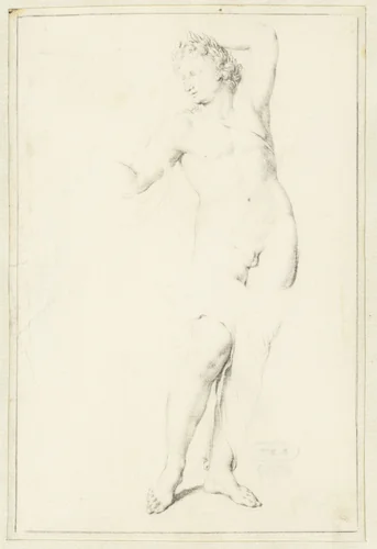 Staande Apollo, de linkerarm omhoog by Willem van Mieris, drawing, 1672-1747