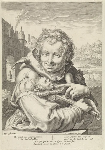 Lachende nar met een staf by Unknown, print, 1590-1600