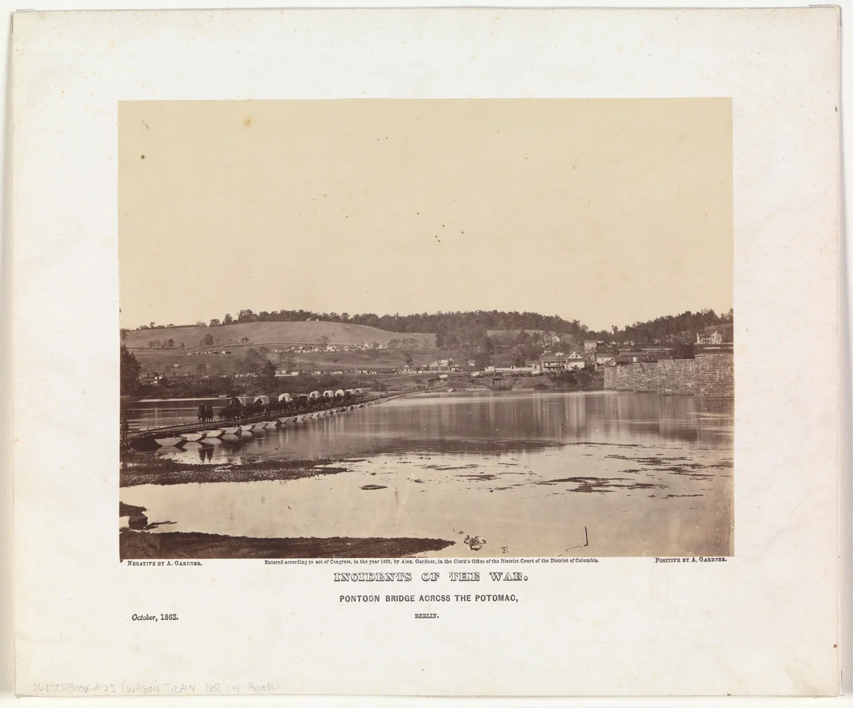 Pontoon Bridge Across the Potomac, Berlin, October 1862 by Alexander Gardner, photograph, 1862