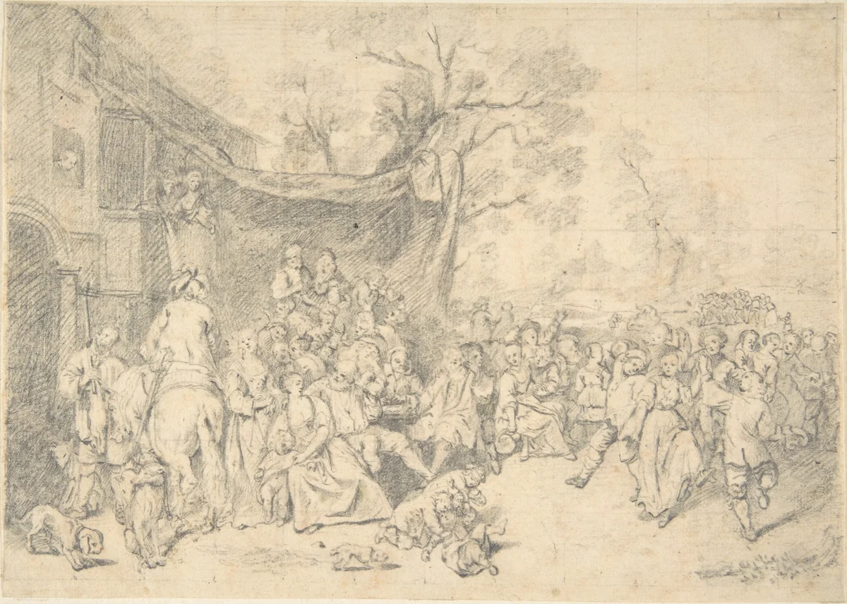 Peasants' Dance Outdoors by Karl Friedrich Wilhelm Richard, drawing, 1745-1770