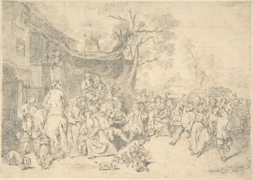 Peasants' Dance Outdoors by Karl Friedrich Wilhelm Richard, drawing, 1745-1770