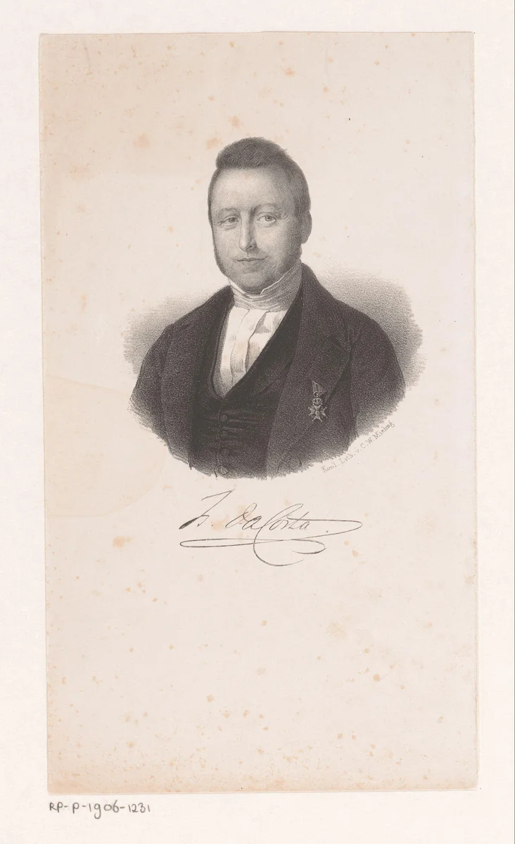 Portret van Isaäc da Costa by anonymous, print, 1847-1865