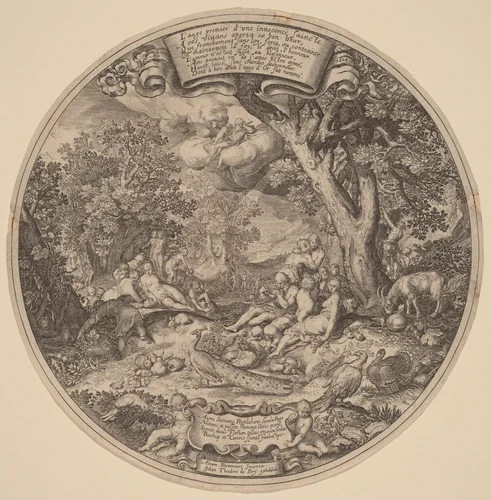 The Golden Age by Johann Theodor de Bry; Abraham Bloemaert; Nicolaes de Bruyn, print, 1608