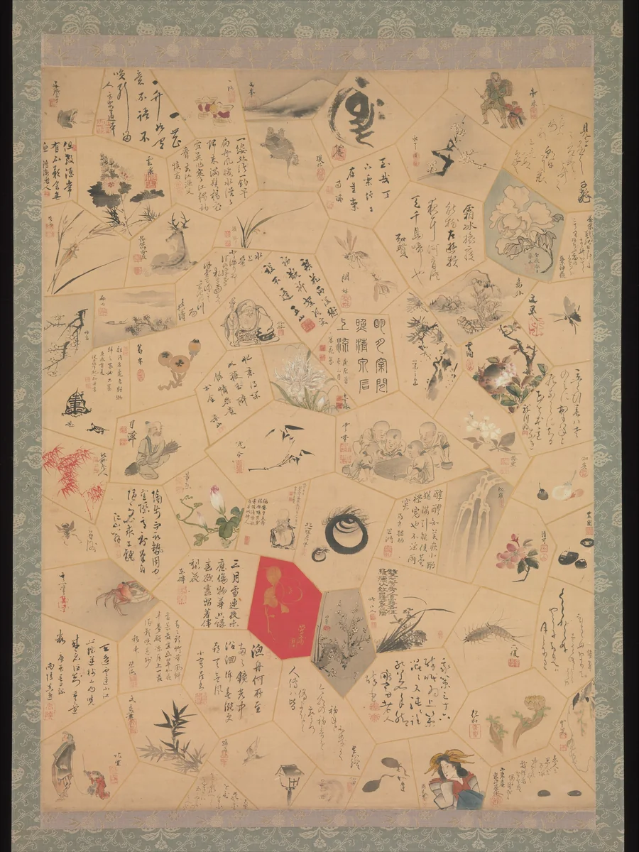 Collaborative painting and calligraphy by Hōitsu, Nanpo, Bunchō and others by Tani Bunchō (谷文晁), painting, 1810-1830