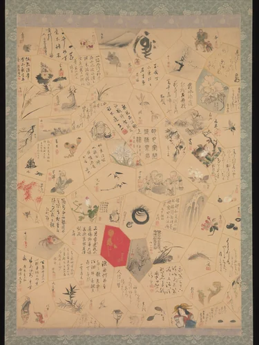 Collaborative painting and calligraphy by Hōitsu, Nanpo, Bunchō and others by Tani Bunchō (谷文晁), painting, 1810-1830