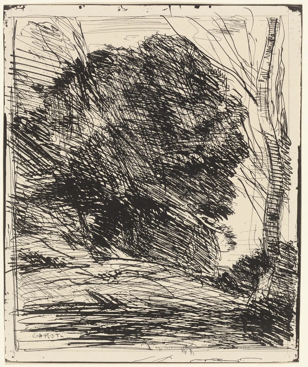 Trees on a Mountainside by Jean-Baptiste-Camille Corot, print, 1856