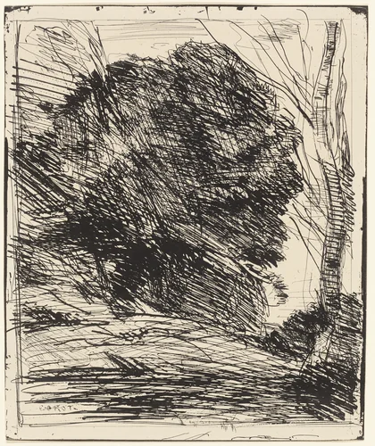 Trees on a Mountainside by Jean-Baptiste-Camille Corot, print, 1856