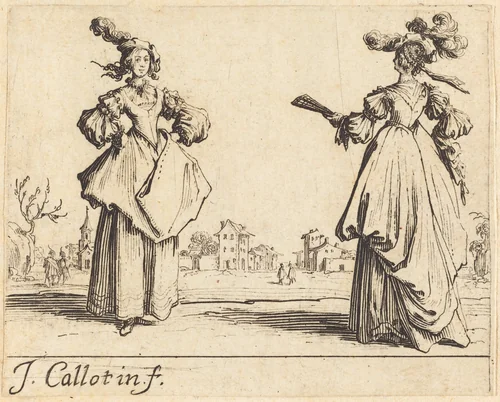 Two Society Women by Jacques Callot, print, 1623