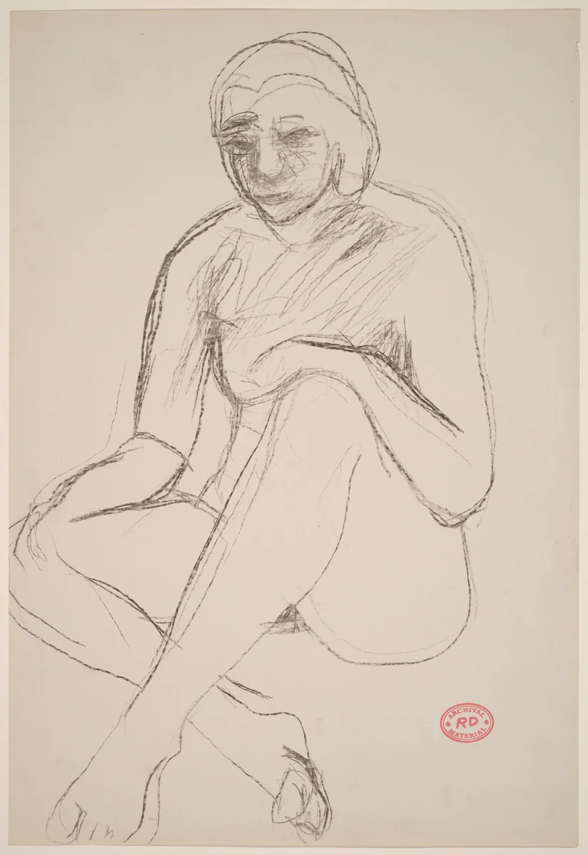 Untitled [seated nude resting her hands on her knees] by Richard Diebenkorn, drawing, 1955-1967