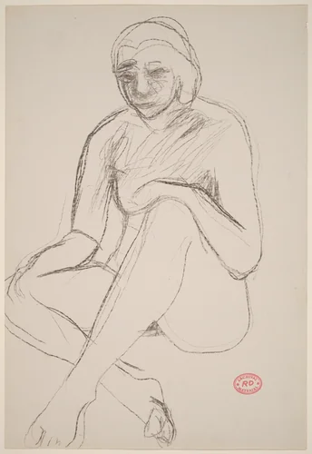 Untitled [seated nude resting her hands on her knees] by Richard Diebenkorn, drawing, 1955-1967