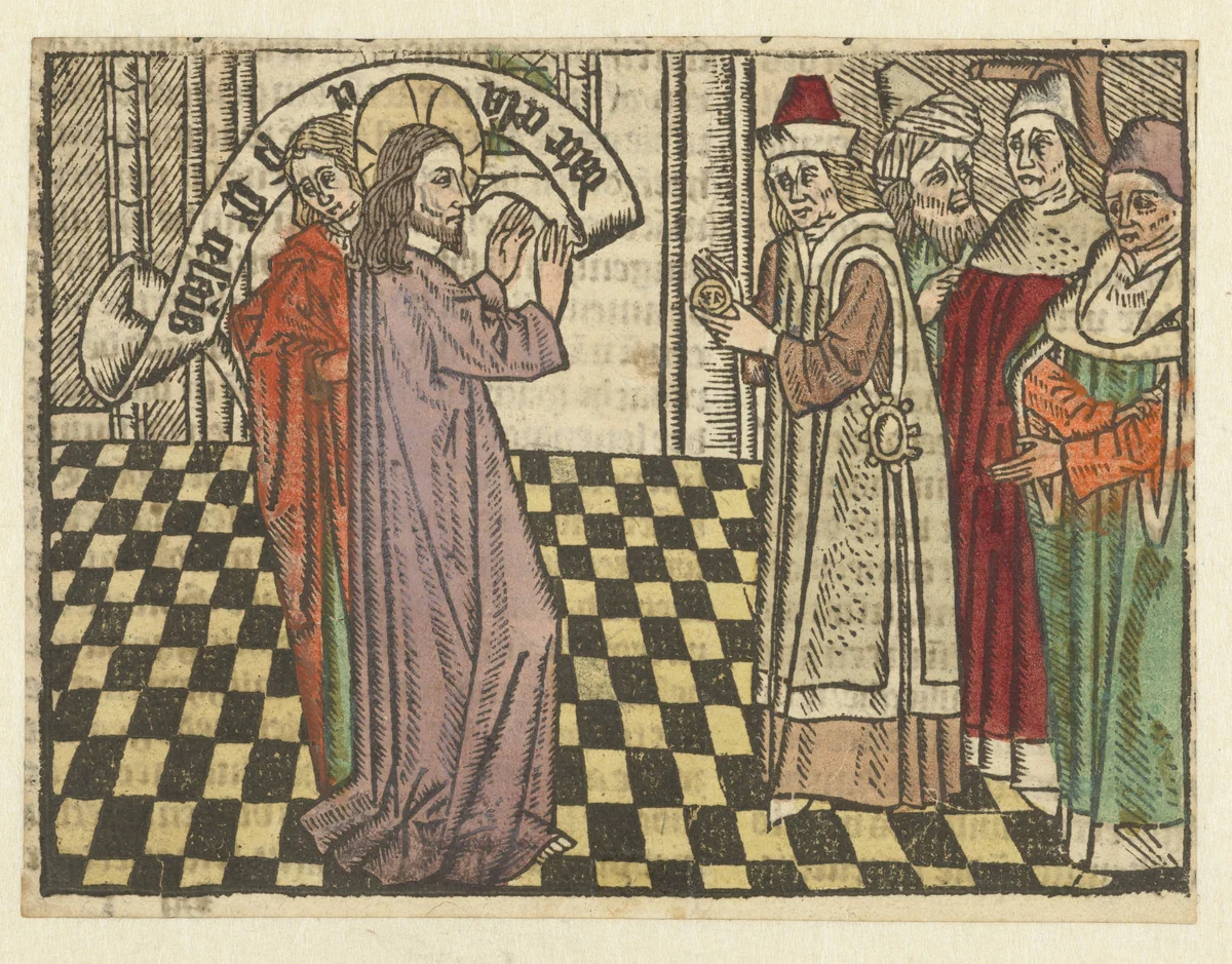 Christus en de strikvraag van de Farizeeërs by Unknown, print, 1485-1491