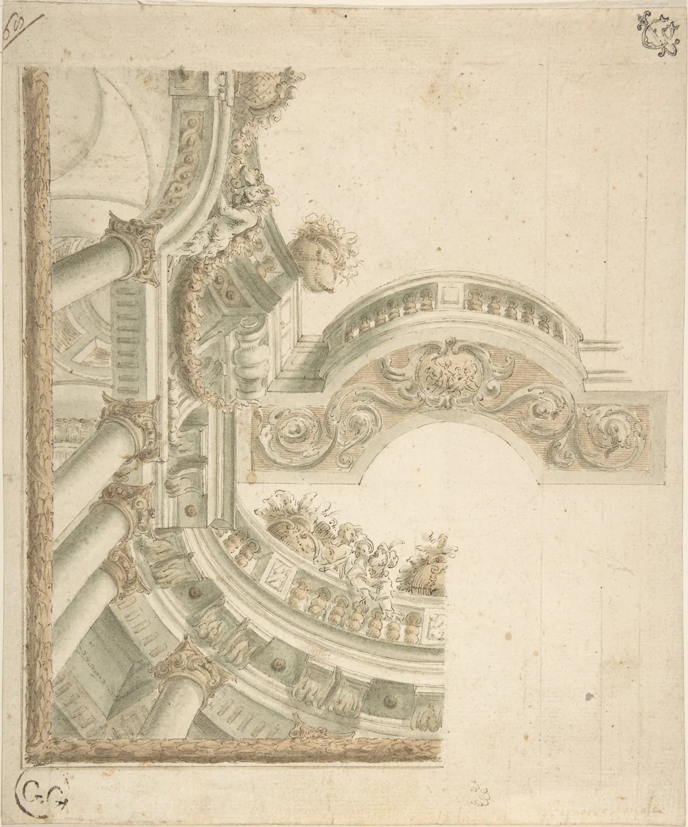 Design of Ceiling and Balustrade by anonymous, drawing, 1700-1800