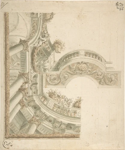 Design of Ceiling and Balustrade by anonymous, drawing, 1700-1800