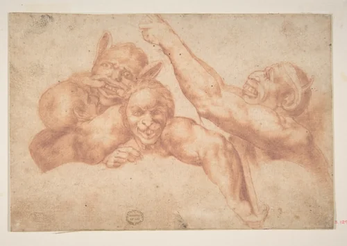 Study of Figures from Michelangelo's Last Judgment, Sistine Chapel by Michelangelo Buonarroti, drawing, 1540-1550