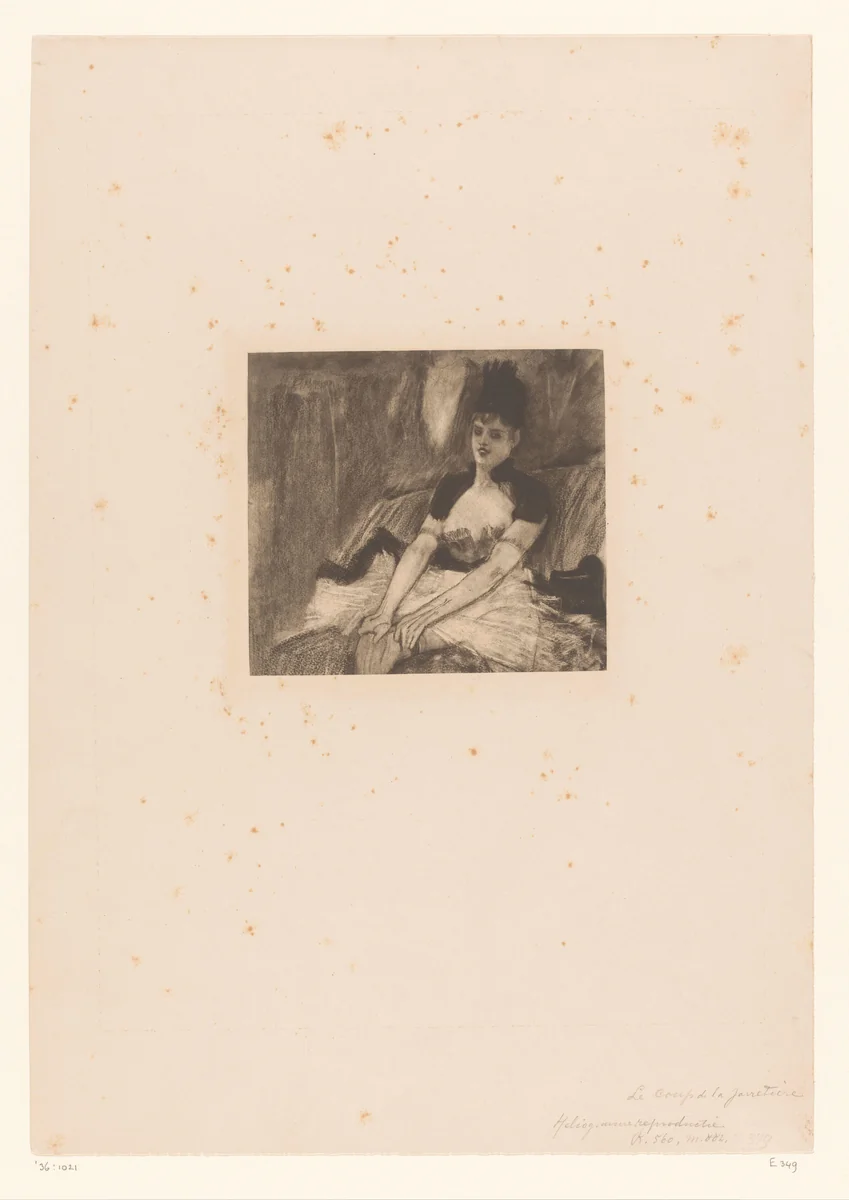 Vrouw met kousenband by Félicien Rops, print, 1843-1898