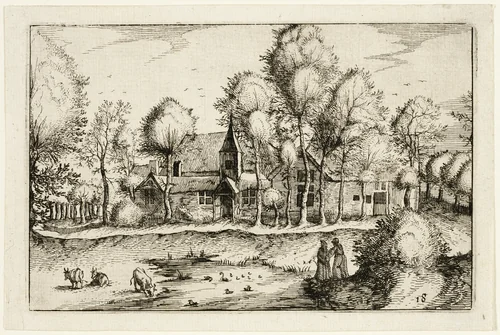 A Pond, plate eighteen after Pictures of Farms, Country Houses and Rustic Villages (Praediorum villarum et rusticarum casularum icones) by Claes Jansz Visscher, print, 1612