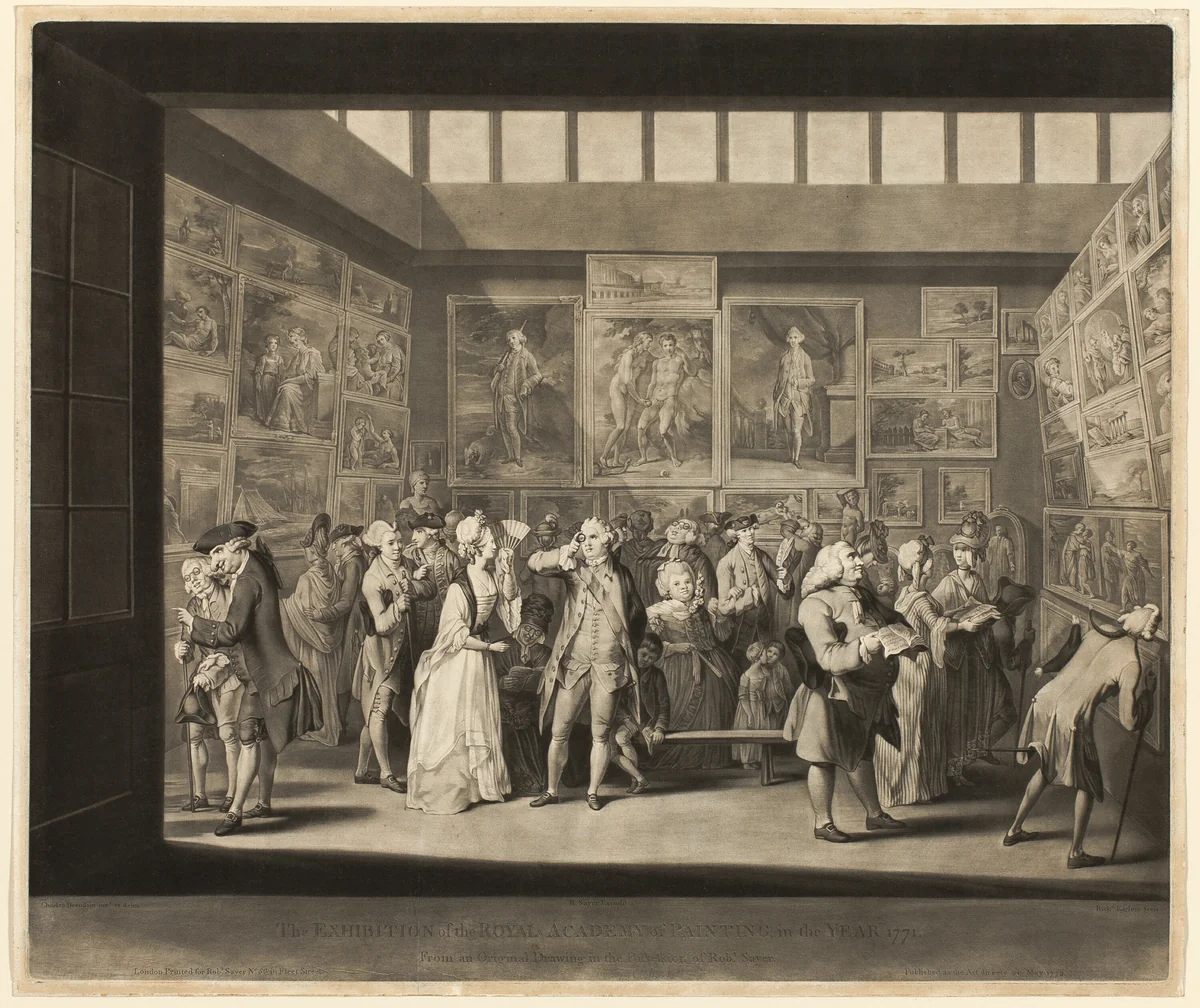 The Exhibition of the Royal Academy of Painting in the Year 1771 by Richard Earlom, print, 1772