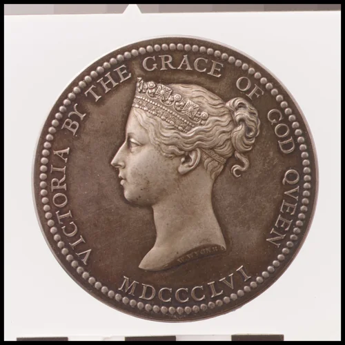 Victoria South Kensington Museum Medal by William Wyon, metalwork, 1856