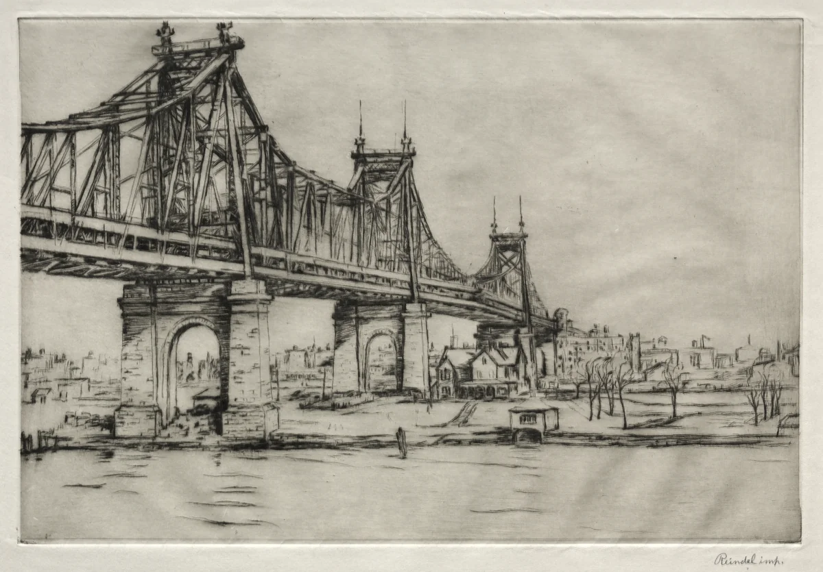 Queensboro Bridge, New York by William George Reindel, print, 1921