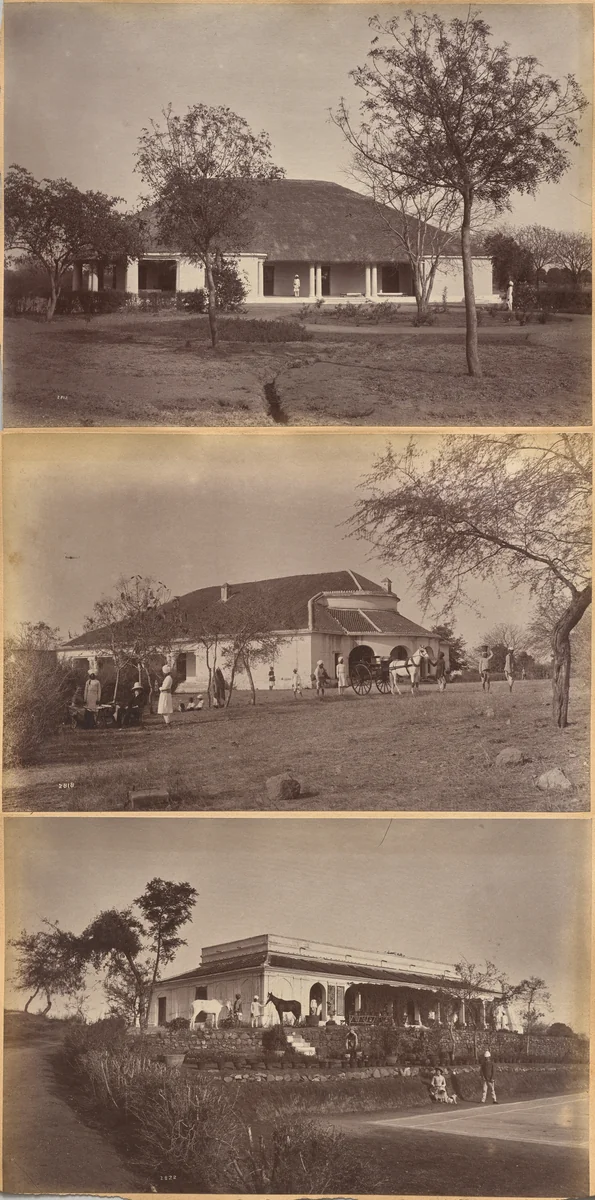 Commissioner's house, Jhansi (recto); Reverend Holcomb's Bungalow (verso, top); Untitled (verso, bottom) by Raja Deen Dayal, photograph, 1877-1892
