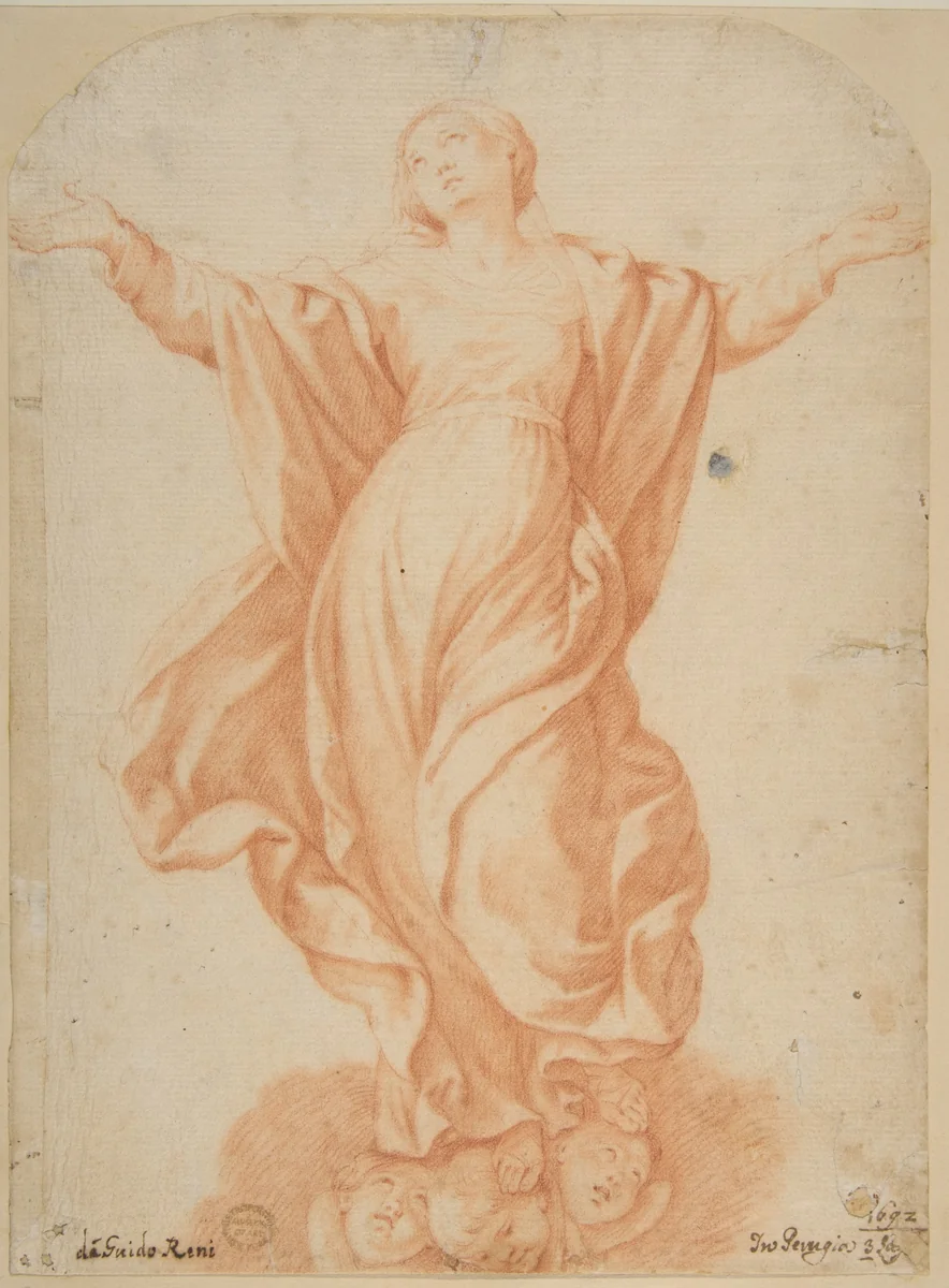 Assumption of the Virgin by Guido Reni, drawing, 1575-1642