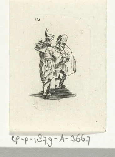 Twee figuren met hoed by Jan Latour, print, 1600-1699