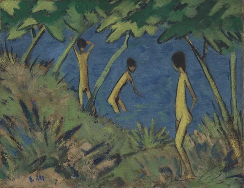 Landscape with Yellow Nudes by Otto Mueller, painting, 1919